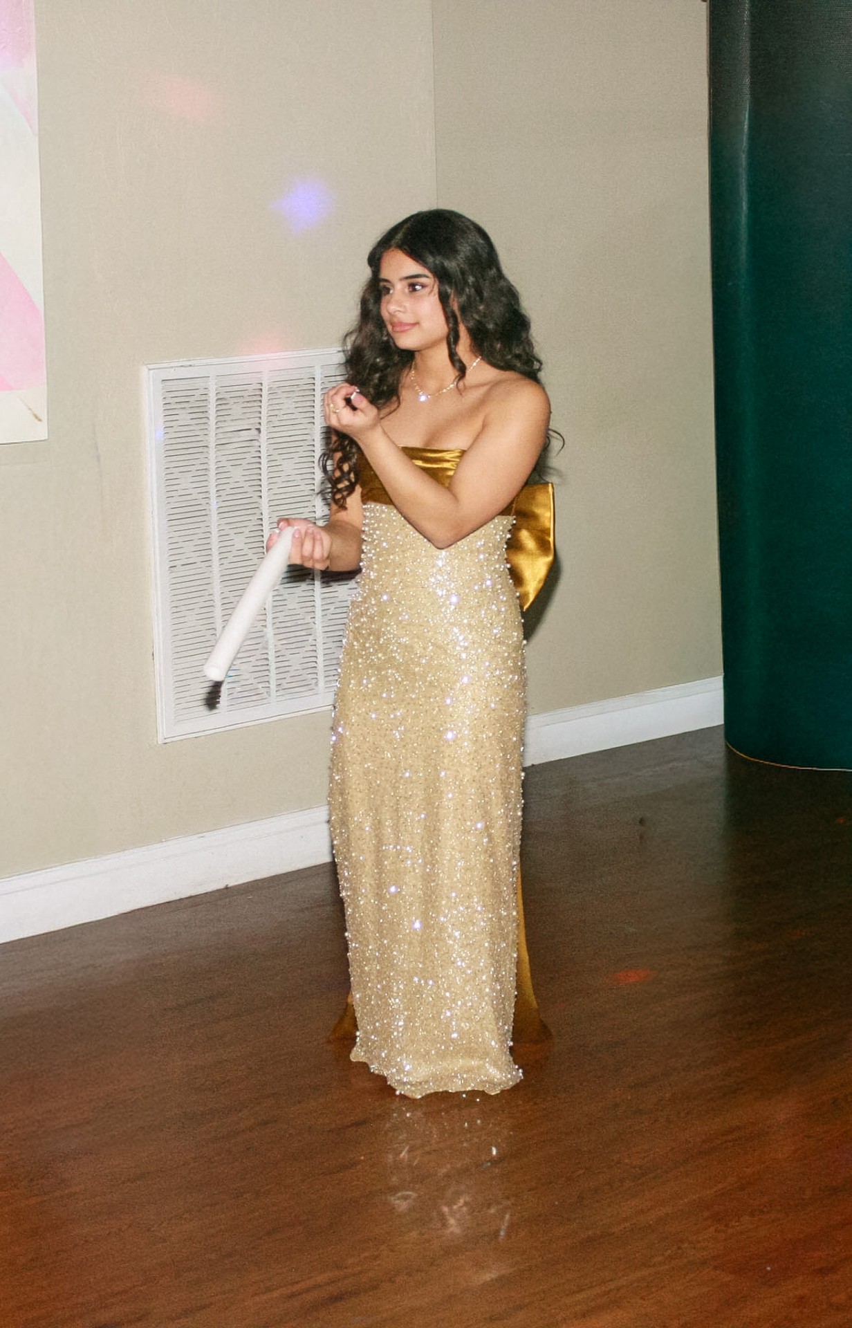Sarah in her gold gown